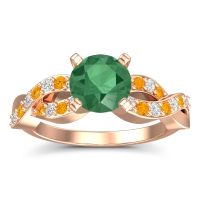 Emerald Ring In 14K Rose Gold With Diamond And Citrine Kamini Round Modern Ring
