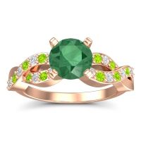 Lab Emerald Ring In 18K Rose Gold With Lab Diamond And Peridot Kamini Round Modern Ring
