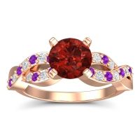 Garnet Ring In 18K Rose Gold With Amethyst And Lab Diamond Kamini Round Modern Ring