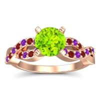 Peridot Ring In 18K Rose Gold With Amethyst And Garnet Kamini Round Modern Ring
