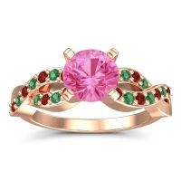 Pink Tourmaline Ring In 18K Rose Gold With Garnet And Emerald Kamini Round Modern Ring