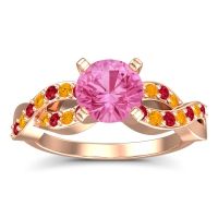 Pink Tourmaline Ring In 18K Rose Gold With Ruby And Citrine Kamini Round Modern Ring