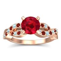 Ruby Ring In 14K Rose Gold With Aquamarine And Garnet Kamini Round Modern Ring