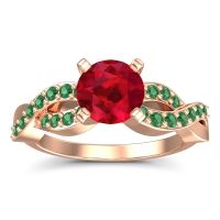 Ruby Ring In 18K Rose Gold With Emerald Kamini Round Modern Ring