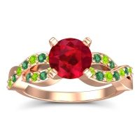 Ruby Ring In 18K Rose Gold With Peridot And Emerald Kamini Round Modern Ring