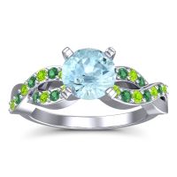 Aquamarine Ring In Palladium With Peridot And Emerald Kamini Round Modern Ring