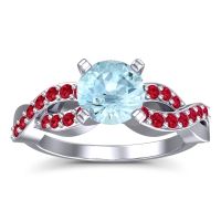 Aquamarine Ring In Palladium With Ruby Kamini Round Modern Ring