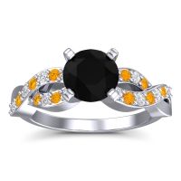 Black Onyx Ring In 14k White Gold With Lab Diamond And Citrine Kamini Round Modern Ring