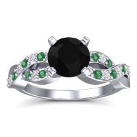 Black Onyx Ring In 14k White Gold With Lab Diamond And Emerald Kamini Round Modern Ring