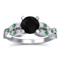 Black Onyx Engagement Ring In Palladium With Emerald And Diamond - Kamini Round Modern Ring