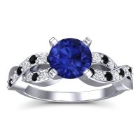Lab Blue Sapphire Engagement Ring In Palladium With Black Onyx And Diamond - Kamini Round Modern Ring