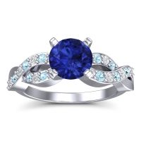 Lab Blue Sapphire Ring In Palladium With Diamond And Aquamarine Kamini Round Modern Ring