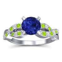 Blue Sapphire Ring In Palladium With Diamond And Peridot Kamini Round Modern Ring