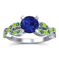 Lab Blue Sapphire Ring In Palladium With Peridot And Emerald Kamini Round Modern Ring