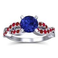 Lab Blue Sapphire Ring In Palladium With Ruby And Garnet Kamini Round Modern Ring