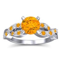 Citrine Ring In Palladium With Diamond Kamini Round Modern Ring