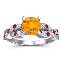 Citrine Ring In Palladium With Ruby And Aquamarine Kamini Round Modern Ring
