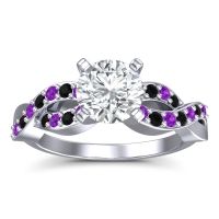 Lab Diamond Ring In Palladium With Amethyst And Black Onyx Kamini Round Modern Ring