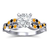 Lab Diamond Ring In Palladium With Black Onyx And Citrine Kamini Round Modern Ring