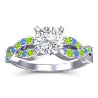 Lab Diamond Ring In Palladium With Swiss Blue Topaz And Peridot Kamini Round Modern Ring