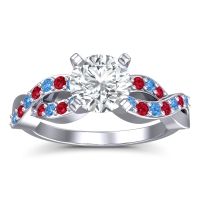Lab Diamond Ring In Palladium With Swiss Blue Topaz And Ruby Kamini Round Modern Ring