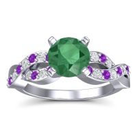 Emerald Engagement Ring In Palladium With Amethyst And Diamond - Kamini Round Modern Ring