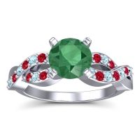 Emerald Ring In Palladium With Aquamarine And Ruby Kamini Round Modern Ring