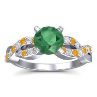 Emerald Engagement Ring In Palladium With Citrine And Diamond - Kamini Round Modern Ring