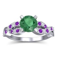 Emerald Ring In Palladium With Diamond And Amethyst Kamini Round Modern Ring