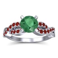 Emerald Ring In Palladium With Garnet Kamini Round Modern Ring
