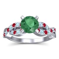 Emerald Ring In Palladium With Ruby And Aquamarine Kamini Round Modern Ring