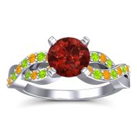 Garnet Ring In Palladium With Citrine And Peridot Kamini Round Modern Ring
