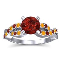 Garnet Ring In Palladium With Citrine Kamini Round Modern Ring