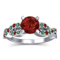 Garnet Ring In Palladium With Emerald Kamini Round Modern Ring