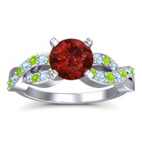 Garnet Ring In Palladium With Peridot And Aquamarine Kamini Round Modern Ring