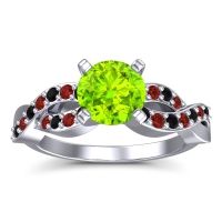 Peridot Ring In Palladium With Black Onyx And Garnet Kamini Round Modern Ring