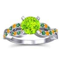 Peridot Ring In Palladium With Citrine And Emerald Kamini Round Modern Ring
