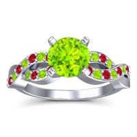 Peridot Ring In 14k White Gold With Ruby Kamini Round Modern Ring