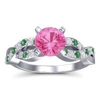 Pink Tourmaline Ring In Palladium With Emerald And Lab Diamond Kamini Round Modern Ring