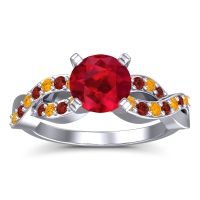 Ruby Ring In Palladium With Citrine And Garnet Kamini Round Modern Ring