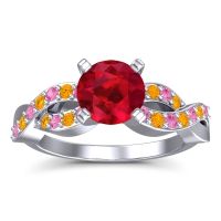Ruby Ring In Palladium With Pink Tourmaline And Citrine Kamini Round Modern Ring