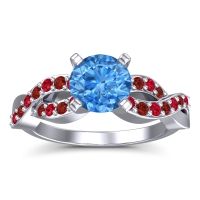 Swiss Blue Topaz Ring In Palladium With Ruby And Garnet Kamini Round Modern Ring