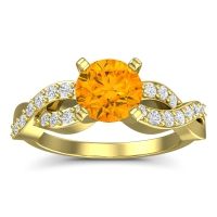 Citrine Ring In 14k Yellow Gold With Diamond And Lab Diamond Kamini Round Modern Ring