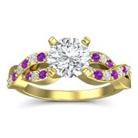 Lab Diamond Ring In 14k Yellow Gold With Diamond And Amethyst Kamini Round Modern Ring