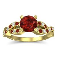 Garnet Ring In 14k Yellow Gold With Lab Diamond Kamini Round Modern Ring