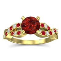 Garnet Ring In 14k Yellow Gold With Diamond And Ruby Kamini Round Modern Ring