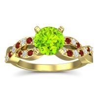 Peridot Ring In 14k Yellow Gold With Diamond And Garnet Kamini Round Modern Ring