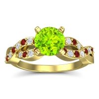 Peridot Engagement Ring In 18k Yellow Gold With Garnet And Diamond - Kamini Round Modern Ring