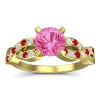 Pink Tourmaline Engagement Ring In 18k Yellow Gold With Ruby And Diamond - Kamini Round Modern Ring