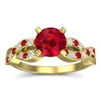 Ruby Engagement Ring In 14k Yellow Gold With Diamond - Kamini Round Modern Ring